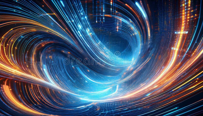 Swirl of Big Data Visualization Representing Vitality and Aspirations. A dynamic visual of swirling data streams, symbolizing the vitality and aspirations of big data analysis. The image evokes awe and contemplation with its intricate patterns, touching on themes of digital transformation and information flow