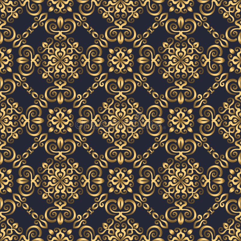 Swirl Pattern. Seamless Gold and Navy Blue Ornament. 3D Effect Stock ...