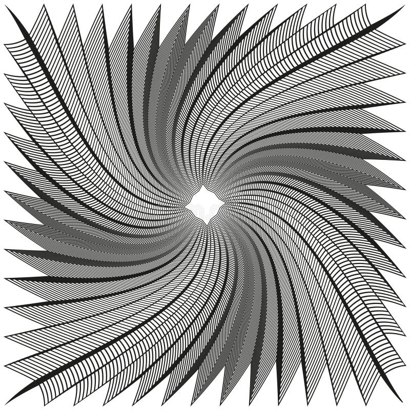 Swirl star shape. Spiral striped figure. Abstract radial icon. Vector geometric element. E stock illustration