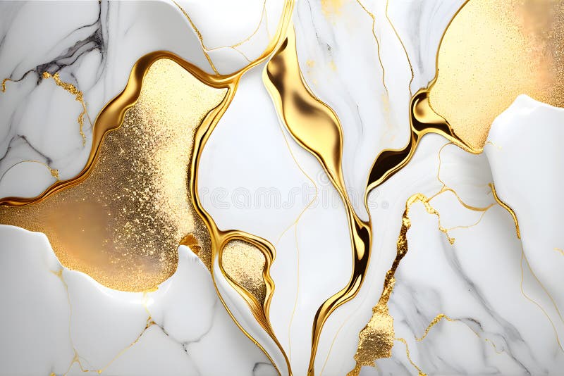 Swirl of white gold marble abstract background, Liquid marble design abstract, white azure tones with golden, Paint marble texture