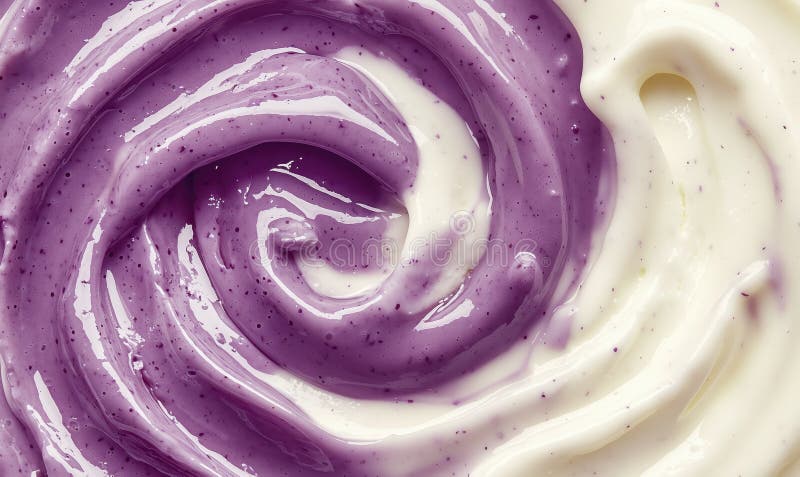 Swirled mix of blueberry and natural yogurt, creamy texture in top view stock photos