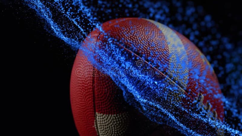 Swirling blue particle animation around basketball, creating dynamic visual effect royalty free illustration