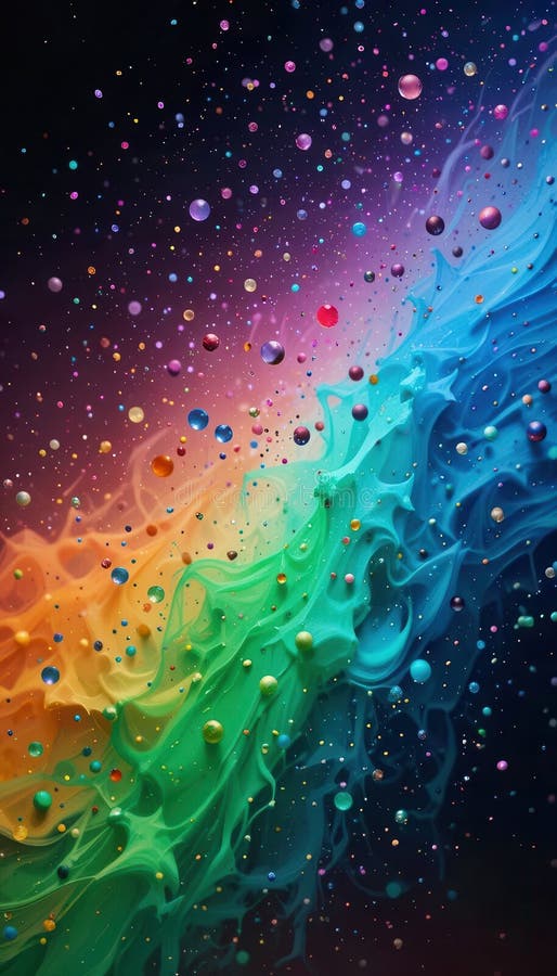 Colorful abstract background with vibrant swirls and floating spheres for mobile displays stock illustration