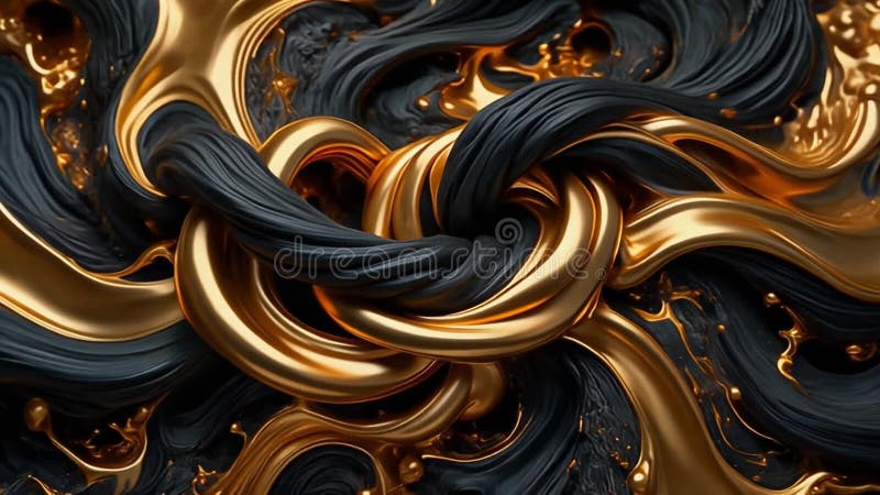 Swirling Deep Charcoal and Molten Bronze Liquid Knots - royalty free illustration.