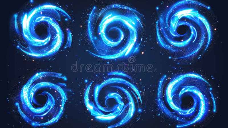 Swirls of magic air with blue glow, whirls, and vortex isolated on transparent background with abstract wind swirls. stock photo