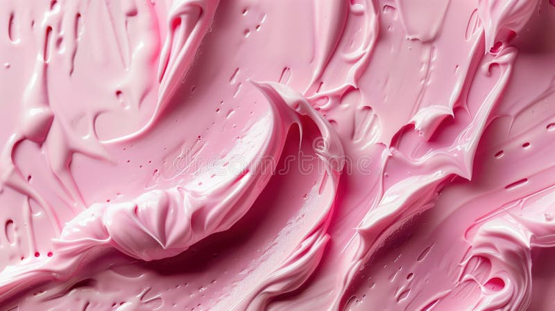 Swirls of thick pink paint. Textured pattern, pink creamy texture. Skincare smears stock photography