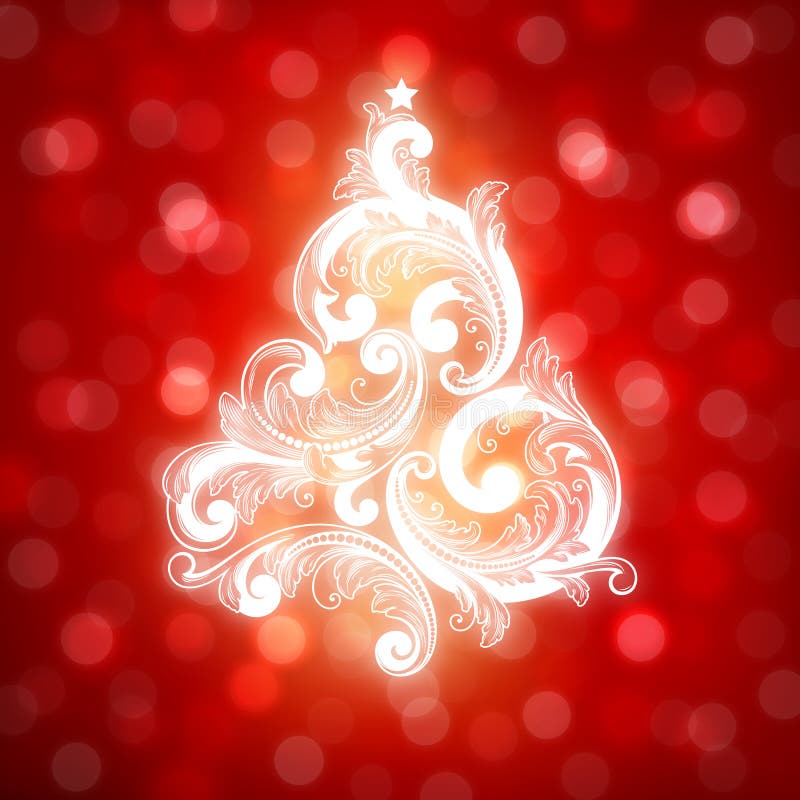 Swirly Christmas tree on bokeh background. stock illustration Swirly Christmas tree on bokeh background. stock illustration