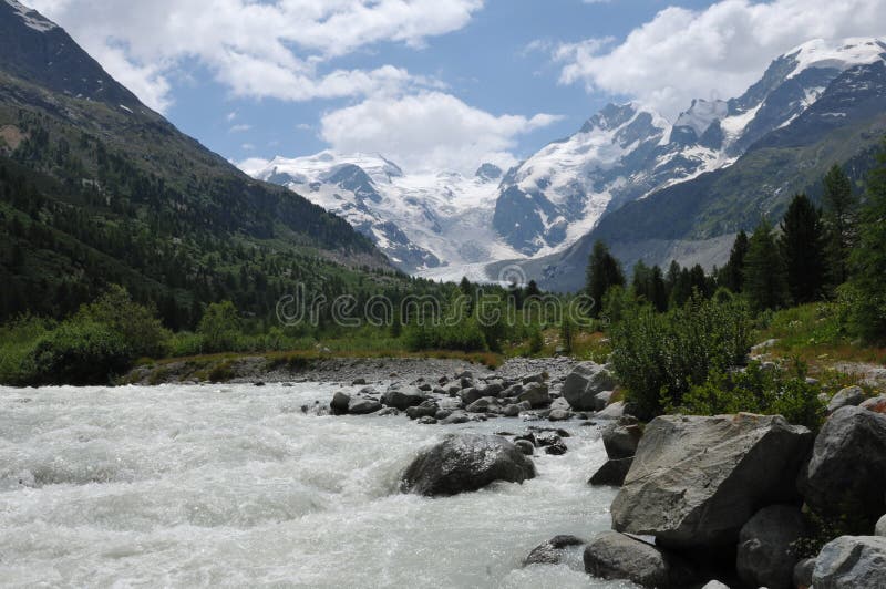 Swiss Alps: Due to the global climate change and hot and dry sum stock photography