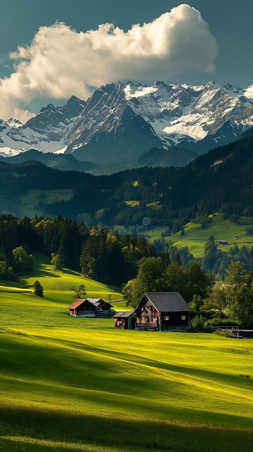 Swiss Alps A Majestic Landscape Of Hidden Villages And Towering Stock Illustration Swiss Alps A Majestic Landscape Of Hidden Villages And Towering Stock Illustration