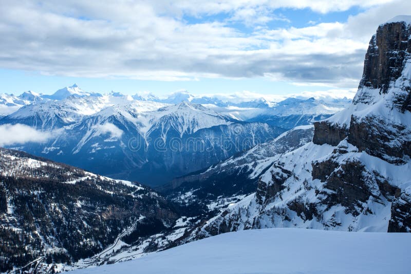 Swiss Alps scenery. Winter mountains. Beautiful nature scenery in winter. Mountain covered by snow, glacier. Panoramatic view