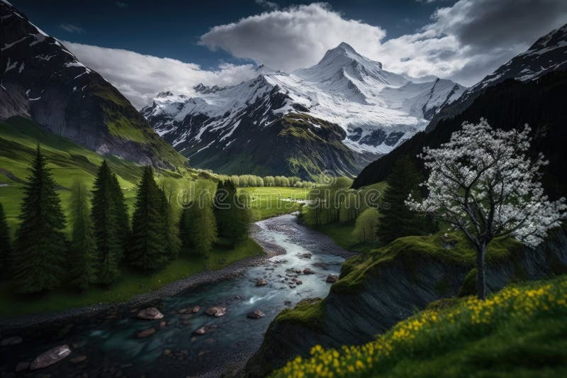 The Swiss Alps Switzerland Landscape Picture Capture The Beauty Of Spring Stock Illustration The Swiss Alps Switzerland Landscape Picture Capture The Beauty Of Spring Stock Illustration
