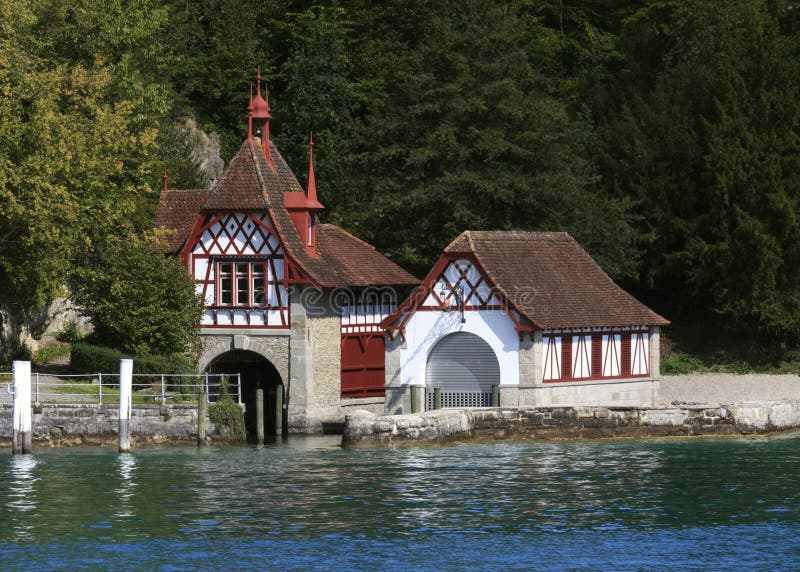 Swiss Boat House, Lake Lucerne Stock Image Image of swiss, style