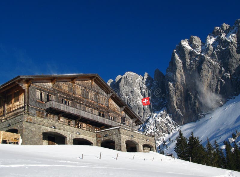 Swiss Chalet in winter stock photo Swiss Chalet in winter stock photo