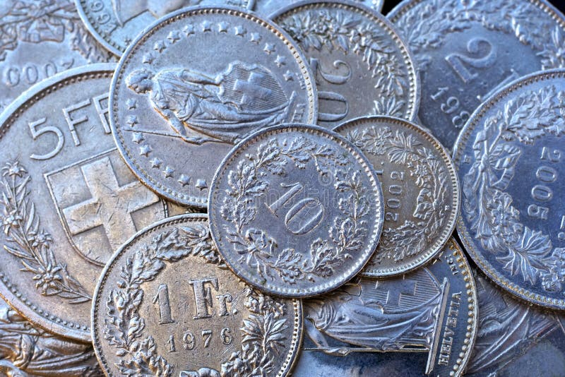 Swiss coins stock image. Image of economic, circle, silver 7470241