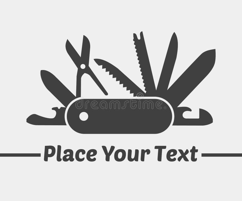 Swiss folding knife flat icon with place for your text