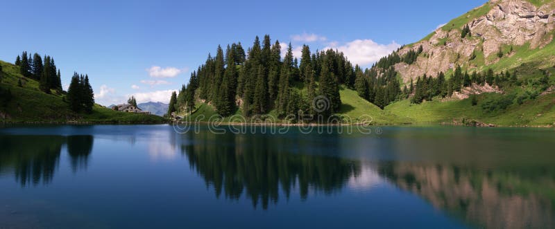 Swiss mountain lake panorama