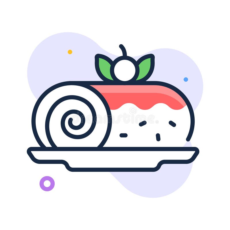A modern flat outline icon of swiss roll cake stock illustration