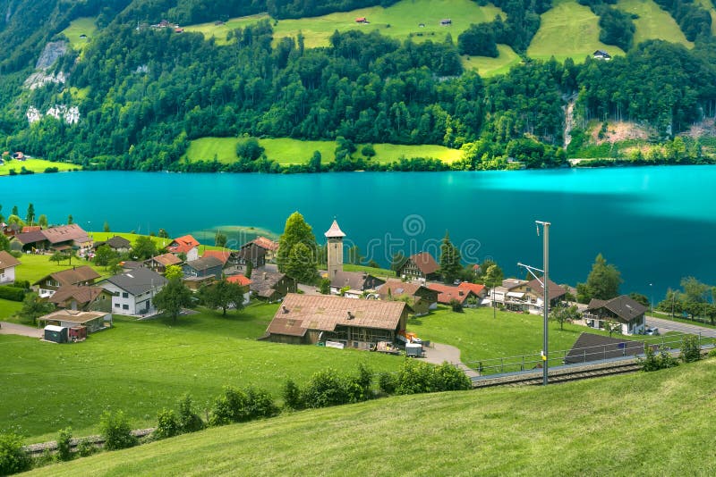 Swiss Village Lungern, Switzerland Stock Photo - Image of skyline, chalet:  154174608