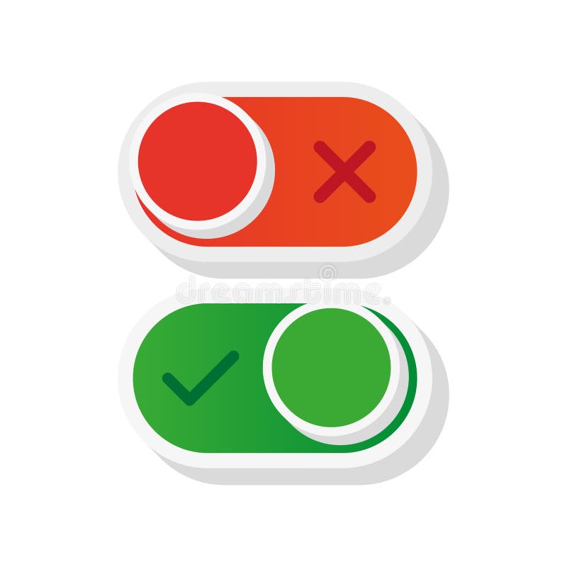 Switch button. Red green white. Mobile interface icon. Symbol set. Power switch icon. Vector illustration. stock illustration