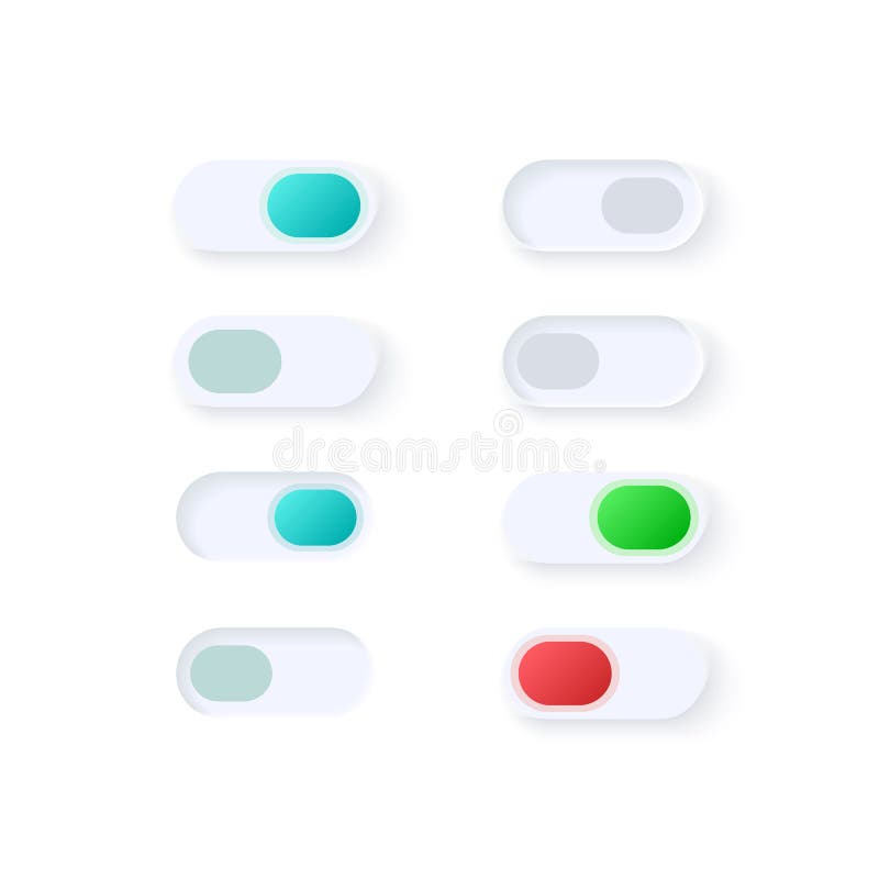 Switch-uri active și inactive cu set de elemente Ui stock illustration
