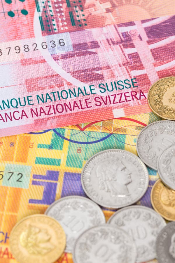 Switzerland money swiss franc banknote and coins