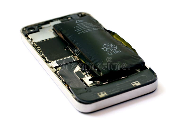 Swollen mobile phone battery royalty free stock image