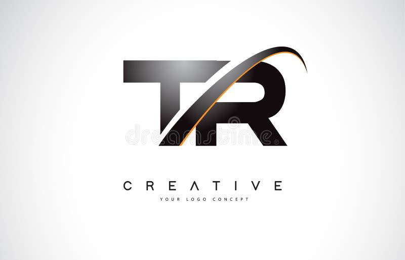 Swoosh-Buchstabe Logo Design TR T R mit moderner gelber Swoosh-Kurve