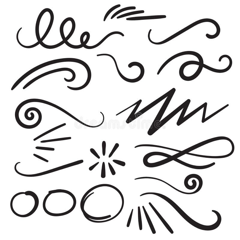 Swoosh Curls Swash Swish with Scribbles and Squiggle Swooshes, S Stock  Vector - Illustration of curls, modern: 122129421