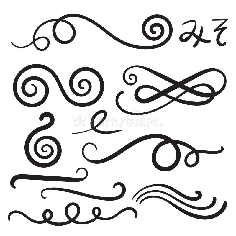 Swoosh Curls Swash Swish with Scribbles and Squiggle Swooshes, S