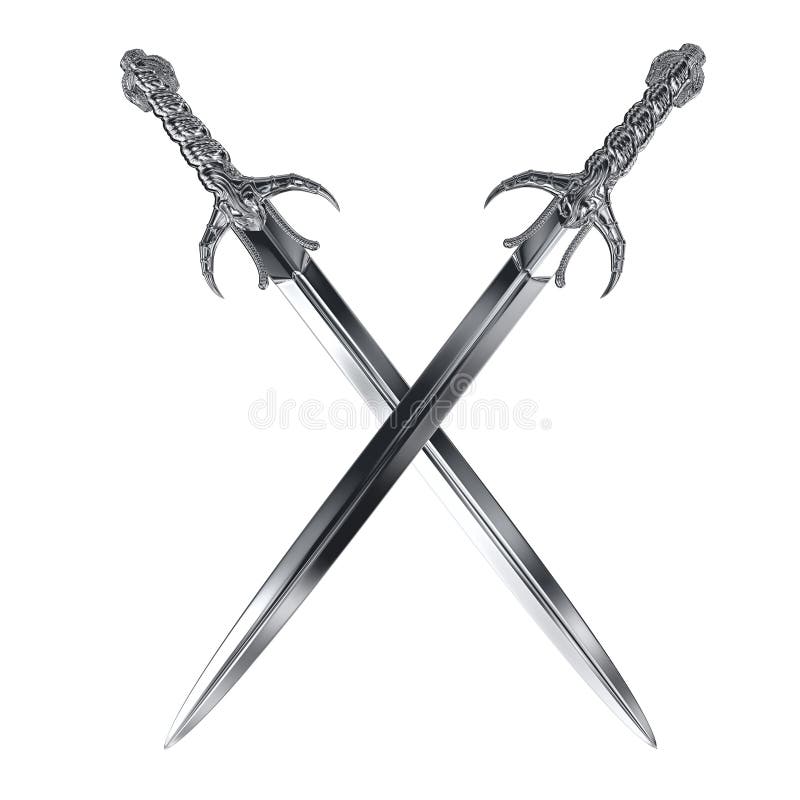 Dva kovové meče kríž na bielom.