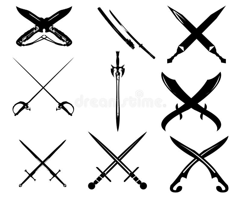 Two realistic crossed swords with golden handle Vector Image