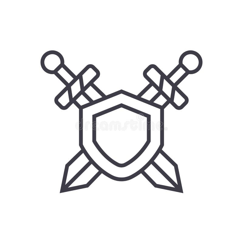 Two crossed swords colored outline icon Royalty Free Vector