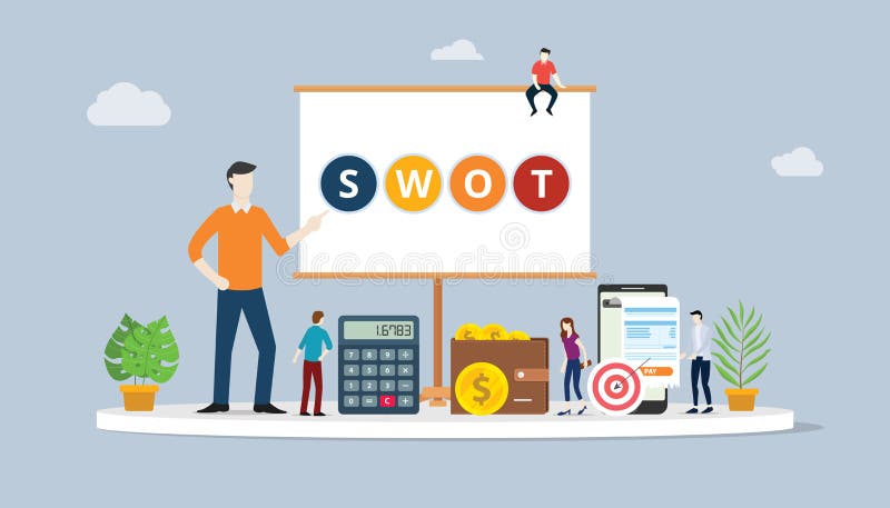 Swot analysis business concept with team people working together - vector illustration royalty free illustration