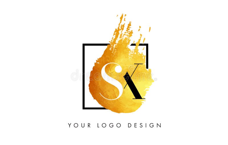 SX Gold Letter Logo Painted Brush Texture Strokes. SX Gold Letter Brush Logo. Golden Painted Watercolor Background with Square Frame Vector Illustration royalty free illustration SX Gold Letter Logo Painted Brush Texture Strokes. SX Gold Letter Brush Logo. Golden Painted Watercolor Background with Square Frame Vector Illustration royalty free illustration