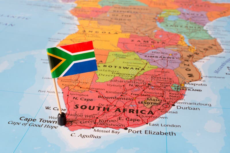 Sydafrika översikt och flaggastift royaltyfri fotografi Sydafrika översikt och flaggastift royaltyfri fotografi