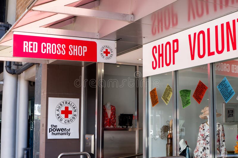 Australian Red Cross Charity Shop Front. Power of Humanity Donation Second Op Shop Stock Photo - Image of australia, charity: