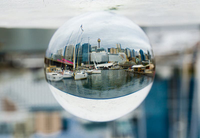 Sydney Australia Cityscape view photography in clear crystal glass ball. royalty free stock photo Sydney Australia Cityscape view photography in clear crystal glass ball. royalty free stock photo
