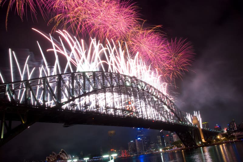 Sydney Harbour Bridge New Year Fireworks stock photo Sydney Harbour Bridge New Year Fireworks stock photo