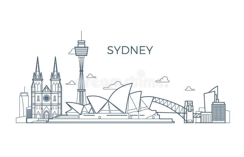 Sydney miasta linii linia horyzontu z budynkami i architektur showplaces Australia podróży wektoru światowy punkt zwrotny