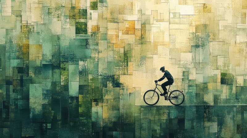 Sylwetka cyklisty na tle Abstract Green Beige Square royalty ilustracja