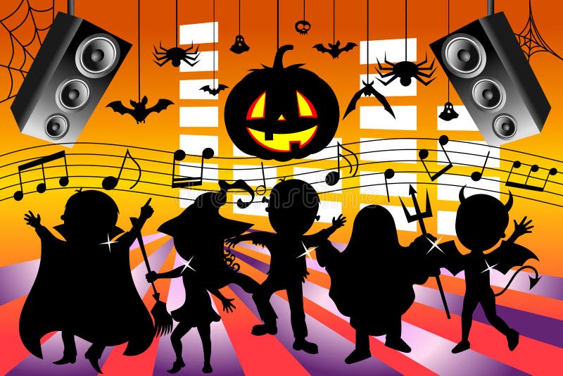 Sylwetka dzieciaki Tanczy Halloween przyjęcia ilustracja wektor Sylwetka dzieciaki Tanczy Halloween przyjęcia ilustracja wektor