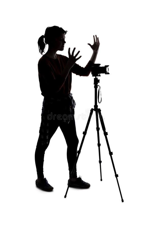 Sylwetka fotografa wyglądającego na zdenerwowanego obrazy royalty free