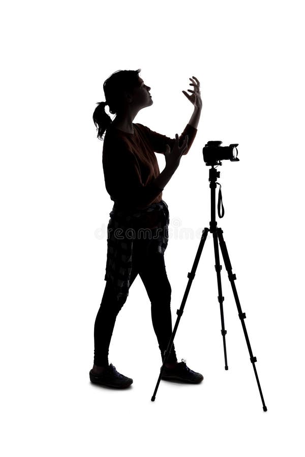 Sylwetka fotografa wyglądającego na zdenerwowanego obraz stock