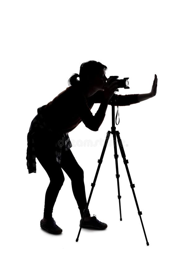 Sylwetka fotografa z gestem zatrzymania fotografia stock