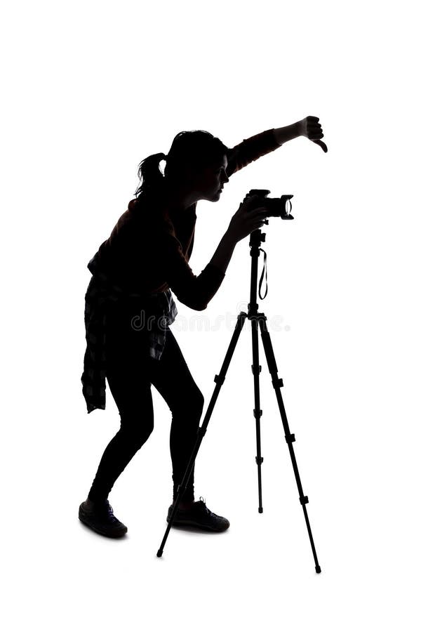 Sylwetka fotografa z kciukami w dół obrazy royalty free