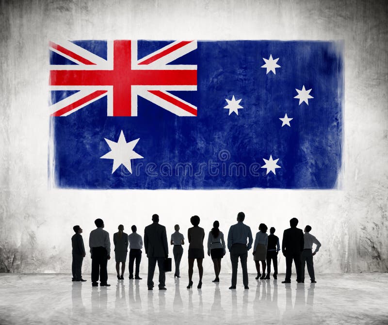 Sylwetki ludzie Patrzeje australijczyk flaga obrazy stock Sylwetki ludzie Patrzeje australijczyk flaga obrazy stock