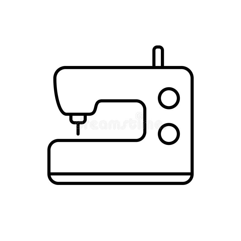 Symaskin. skräddarsydd emblem. linjär ikon för industriell tillverkning av kläder. Svart enkel illustration av elektrisk anordning