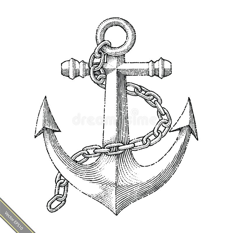 Symbol of Anchor Hand Drawing Vintage Style Stock Vector
