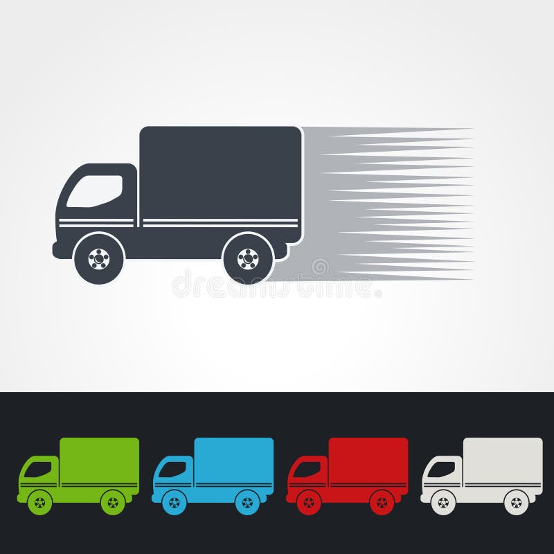 Symbol av hastigheten av leveransen, symbolshastighetssändnings av asken, kontur av lastbilen För blått, röd och vit färg för grä stock illustrationer Symbol av hastigheten av leveransen, symbolshastighetssändnings av asken, kontur av lastbilen För blått, röd och vit färg för grä stock illustrationer