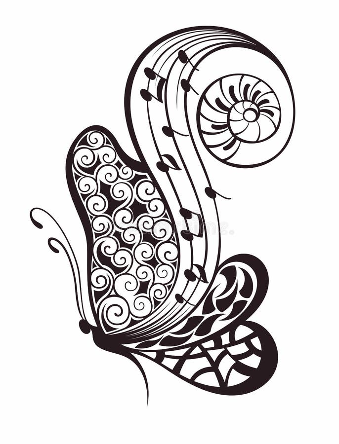 Tattoo Butterfly with Music Notesf. Illustration for Poster, Icon, Art  Sketch. Tribal Vector Design. Stock Vector - Illustration of sound,  decoration: 227598254